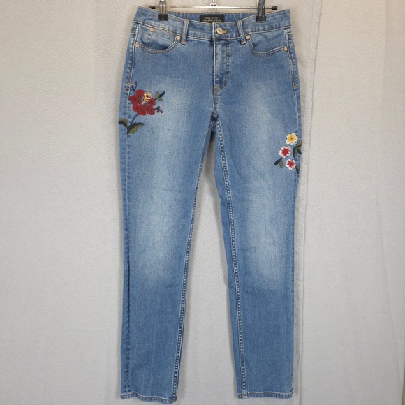 Talbots Flawless Five Pocket Slim Ankle Blue Jeans Embroidered Floral Women 2 - Picture 1 of 13